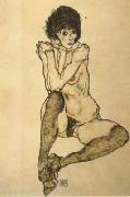 Egon Schiele Seated Female Nude,Elbows Resting on Right Knee (mk12) oil painting reproduction